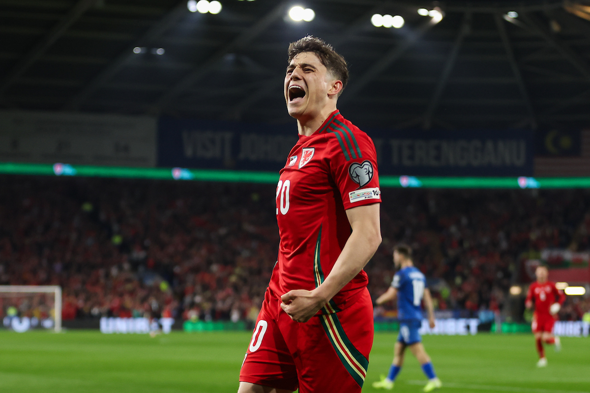 Wales’ Dan James celebrates his goal to make it 1-0 during the 2026 FIFA World Cup European Qualifiers, group J fixture between Wales & Kazakhstan at the Cardiff City Stadium on the 22nd of March