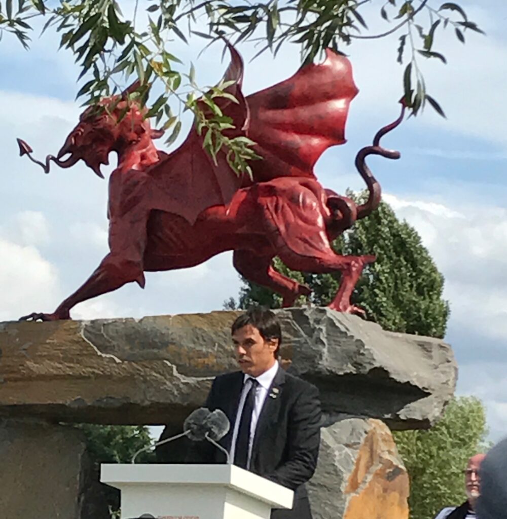 Former Cymru manager, Chris Coleman, speaking at the Mametz Wood Memorial honouring the bravery of the 38th (Welsh) Division. 