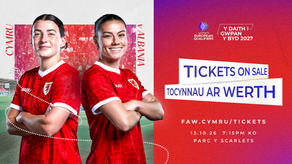 Angharad James and Ffion Morgan in Cymru SUDU home kits. Tickets On Sale. FAW.Cymru/Tickets
